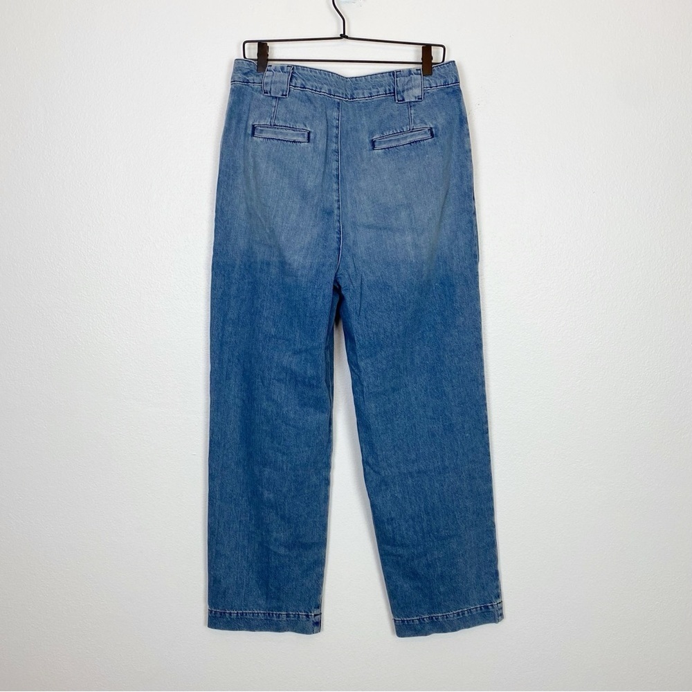 Ba&sh Saxo Pleated Wide Leg Organic Cotton Blue Denim High Waist Jean Trousers - Picture 6 of 9